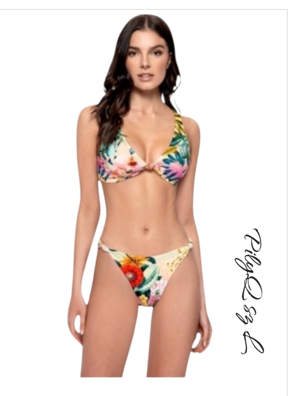 PQ SWIM Woman's Pink/ Floral Reversable Bottom Swim Set sz L